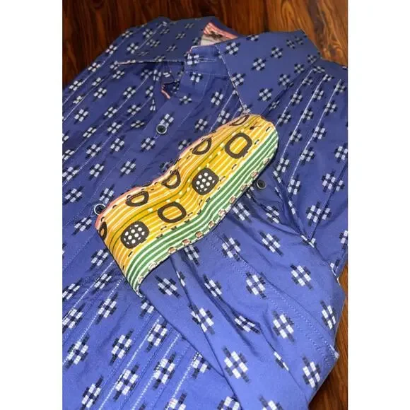 Robert Graham Textured Shirt Sz. 3XL Blue Geometric Flip Cuff Button EUC - Picture 7 of 11